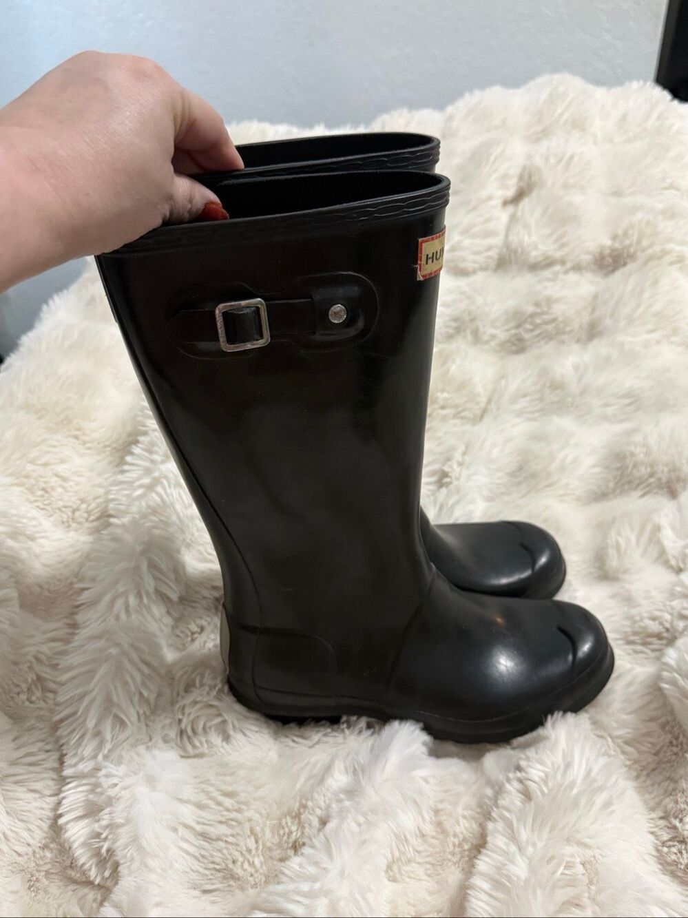 Hunter Big Kids Original Gloss Black Rubber Rain Boots Size 3 Waterproof